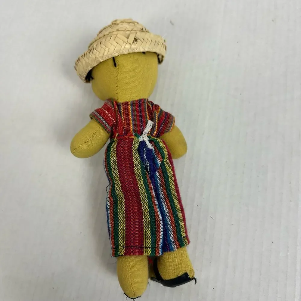 Handmade Folk Cloth Rag Doll Belize Boy Man Straw Hat